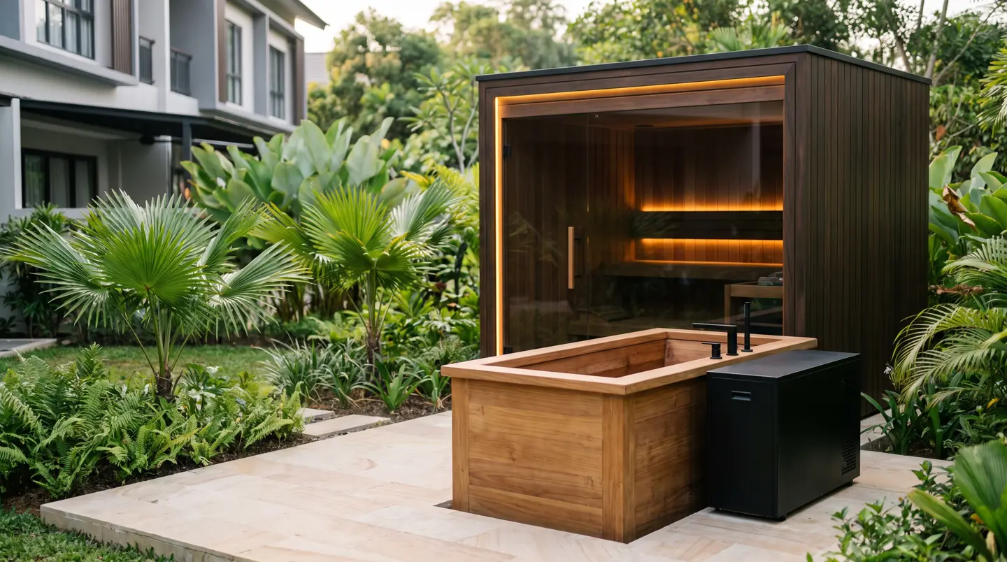Sauna dan ice bath kayu jati terpasang di Batam Centre – Sukajadi, Batam