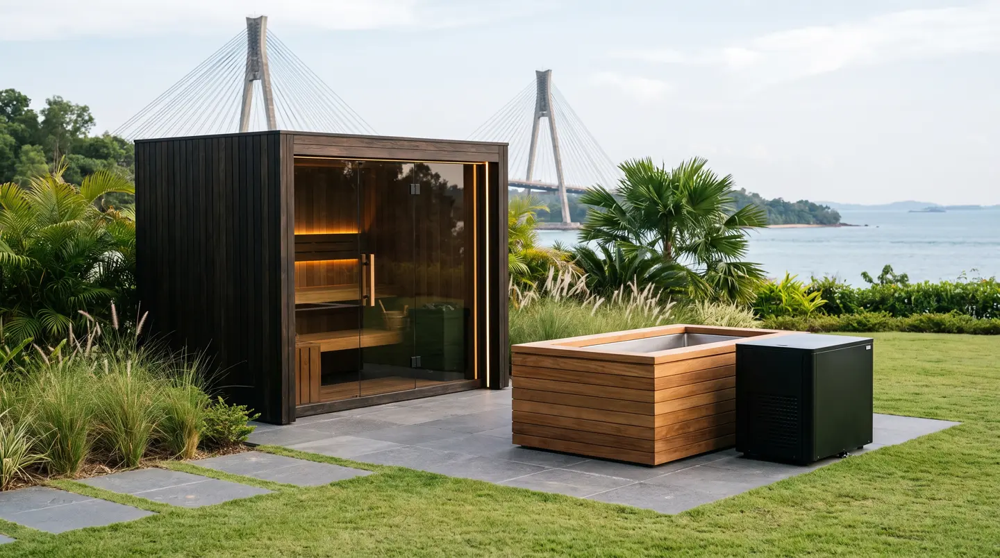 Sauna dan ice bath kayu jati terpasang di Batu Aji – Barelang, Batam
