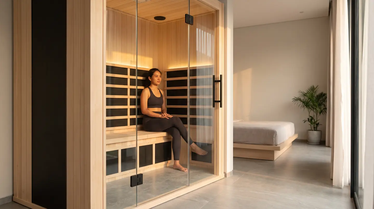 Sauna infrared 1–2 orang panel karbon di kamar tidur Batam